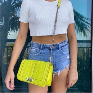 Rebecca Minkoff Electric Yellow Love With Circle Quilt Crossbody Bag Purse
